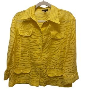 Clara S. Yellow See Through 5 Button Down Jacket/Shirt with 3/4 Sleeve Size XL